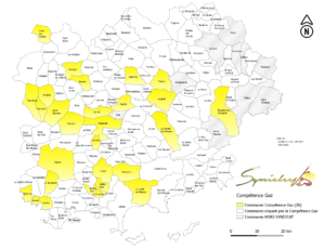 Carte des communes adhérentes à la compétence gaz du SymielecVar